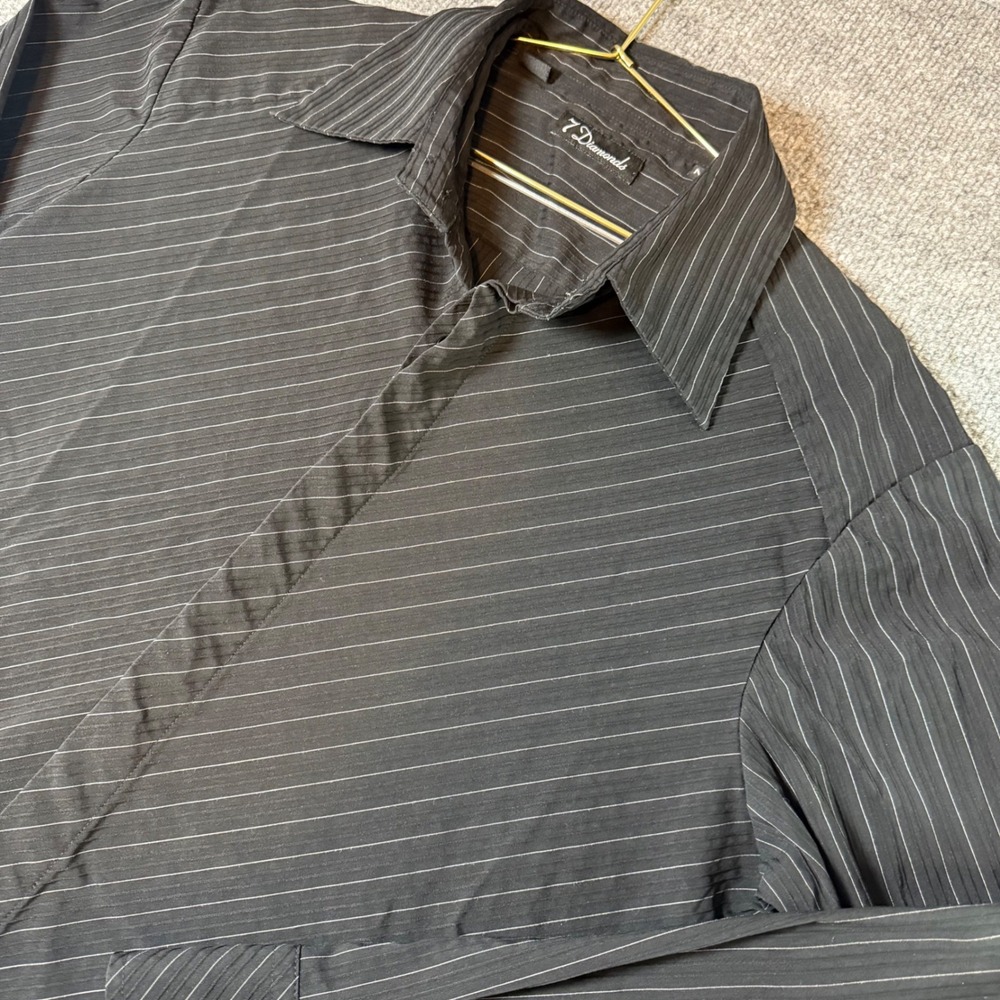 7 Diamonds Mens Medium Black White Pinstripe Long Sleeve Button Down Shirt Slim